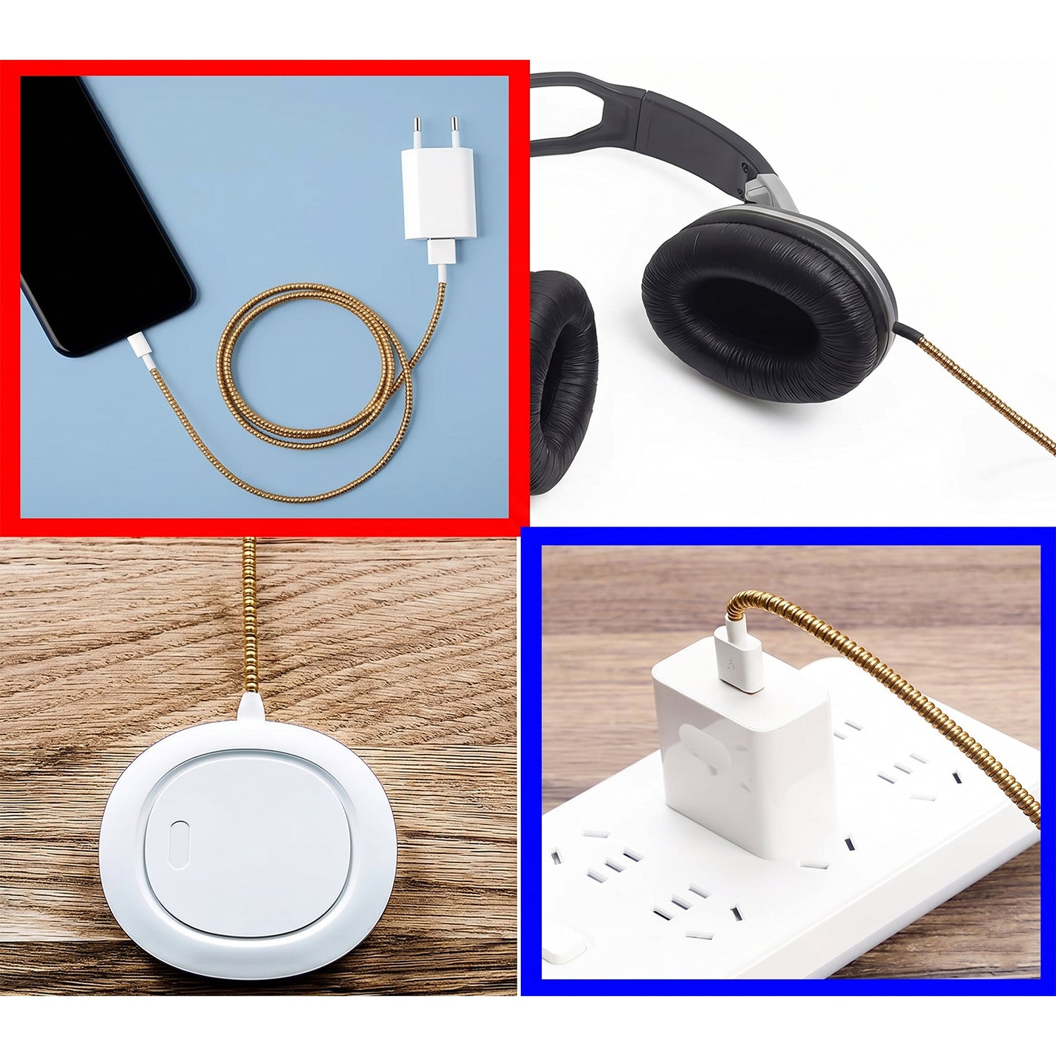 Close up of a brown spiral cable protector sleeve for enhanced cable durability.