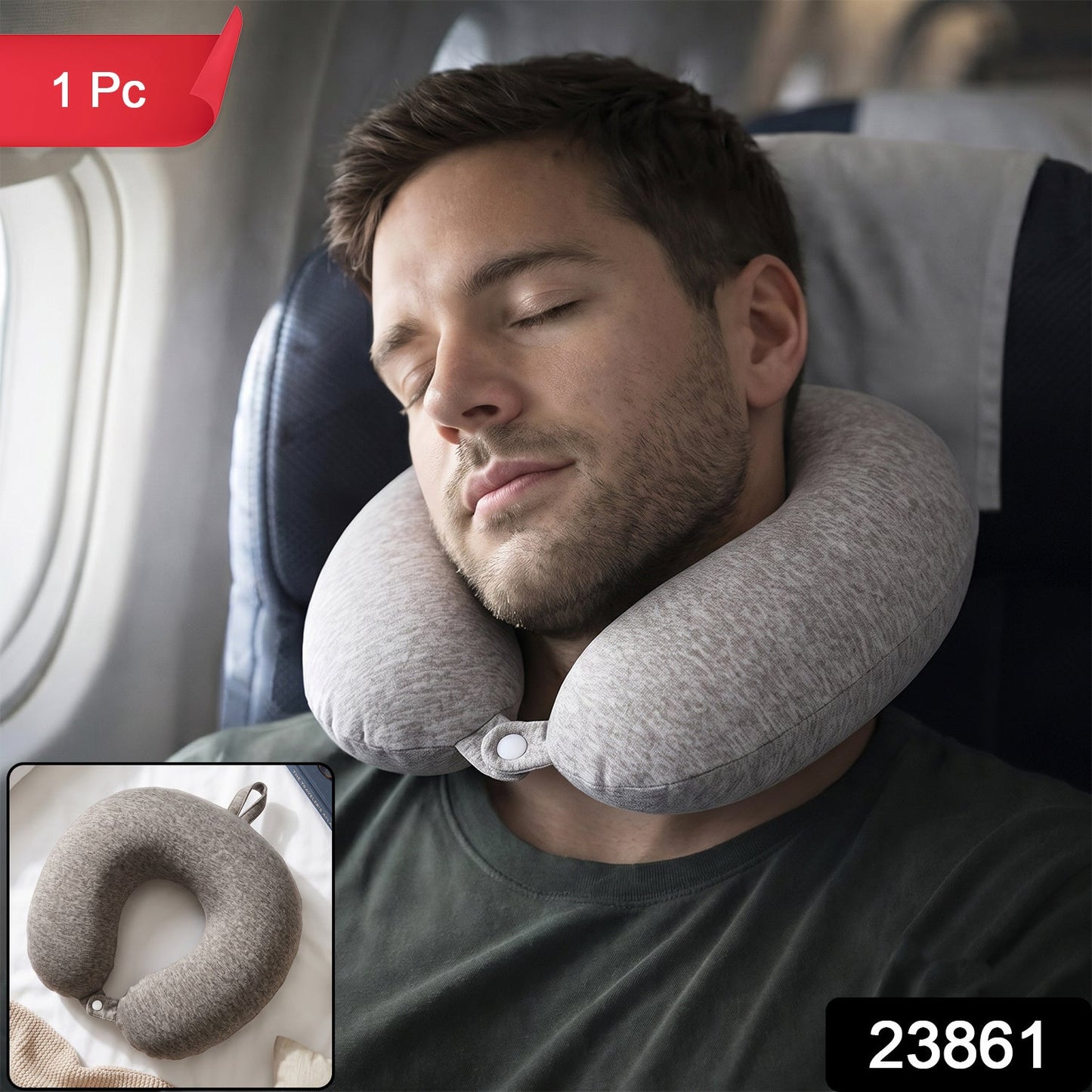 Grey melange plush U shaped pillow for travel comfort