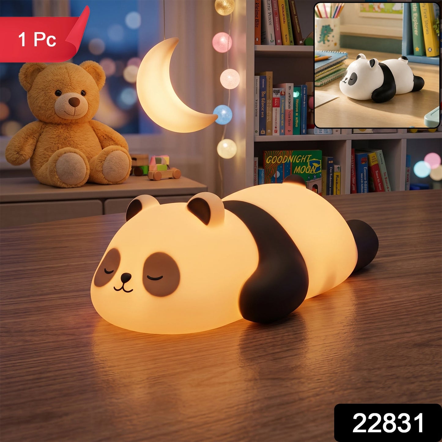 Sleeping panda silicone night lamp with soft LED glow for children